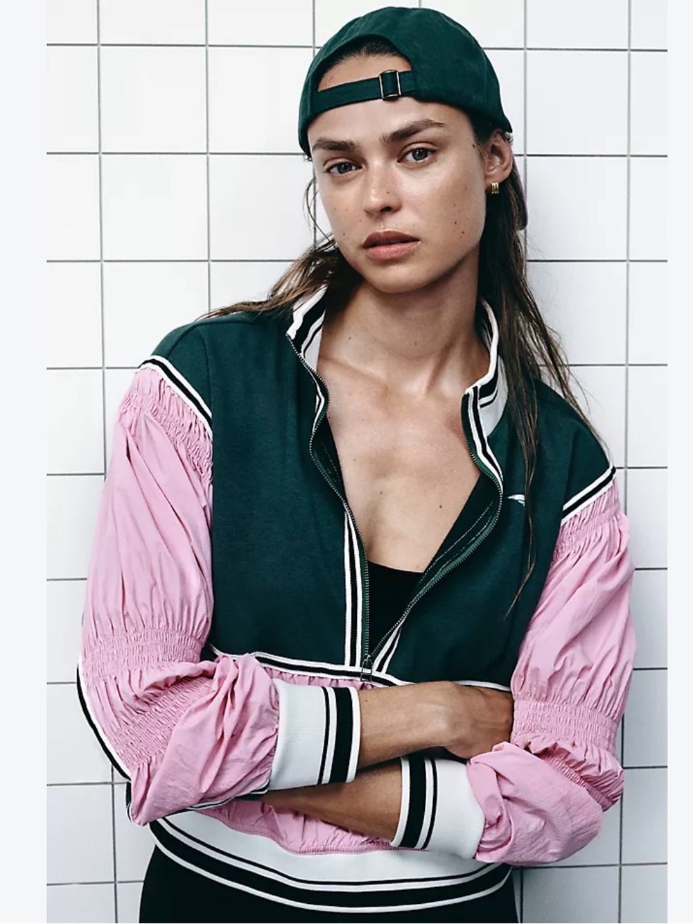 Anthropologie x Gola Hat Trick Windbreaker Jacket Size Medium Pink Green